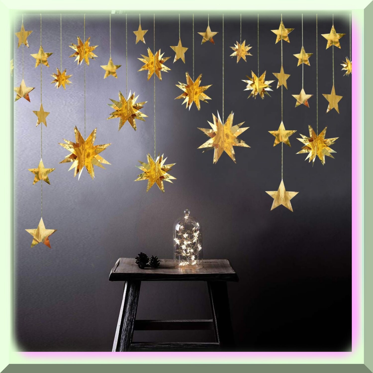 Starry Festive Decor with Gold Stars and Streamers