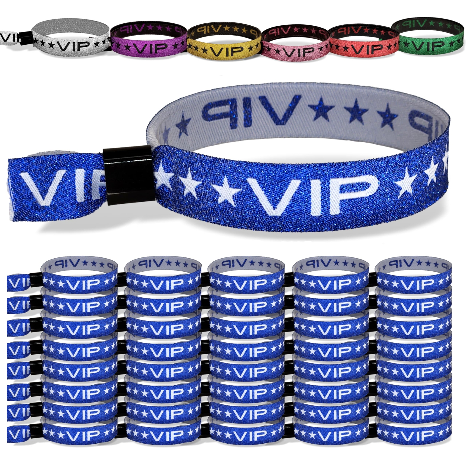 110 Sparkle VIP Party Wristbands with Locking Clip for Events Wedding Festivals