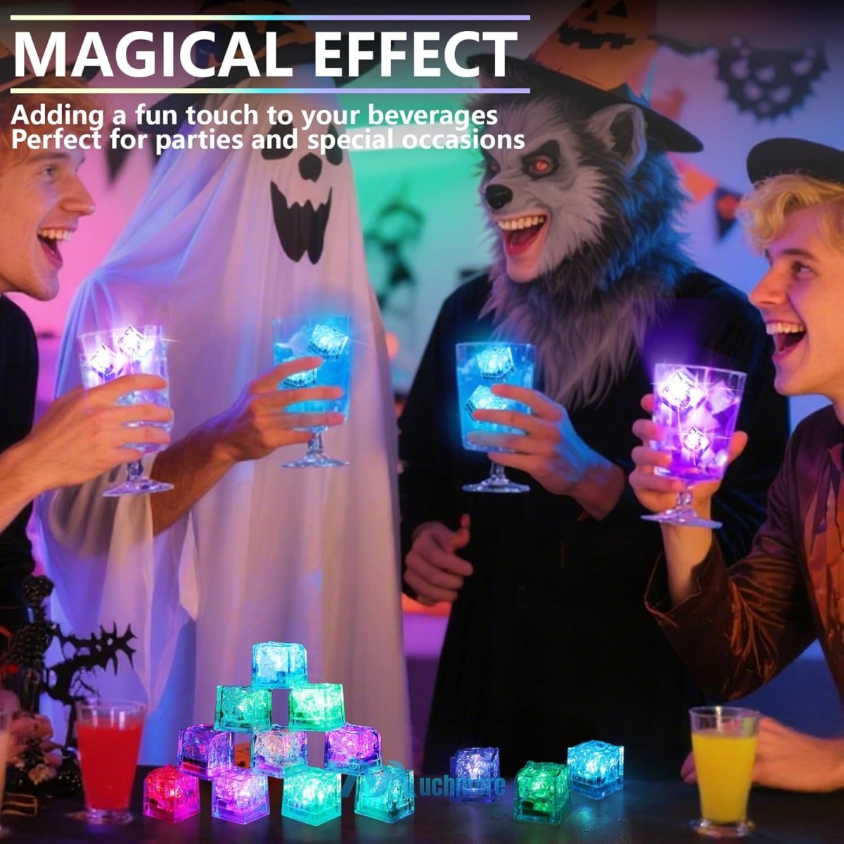 12~120pc Multi Color Flashing LED Light Up Ice Cubes Waterproof Liquid Activated