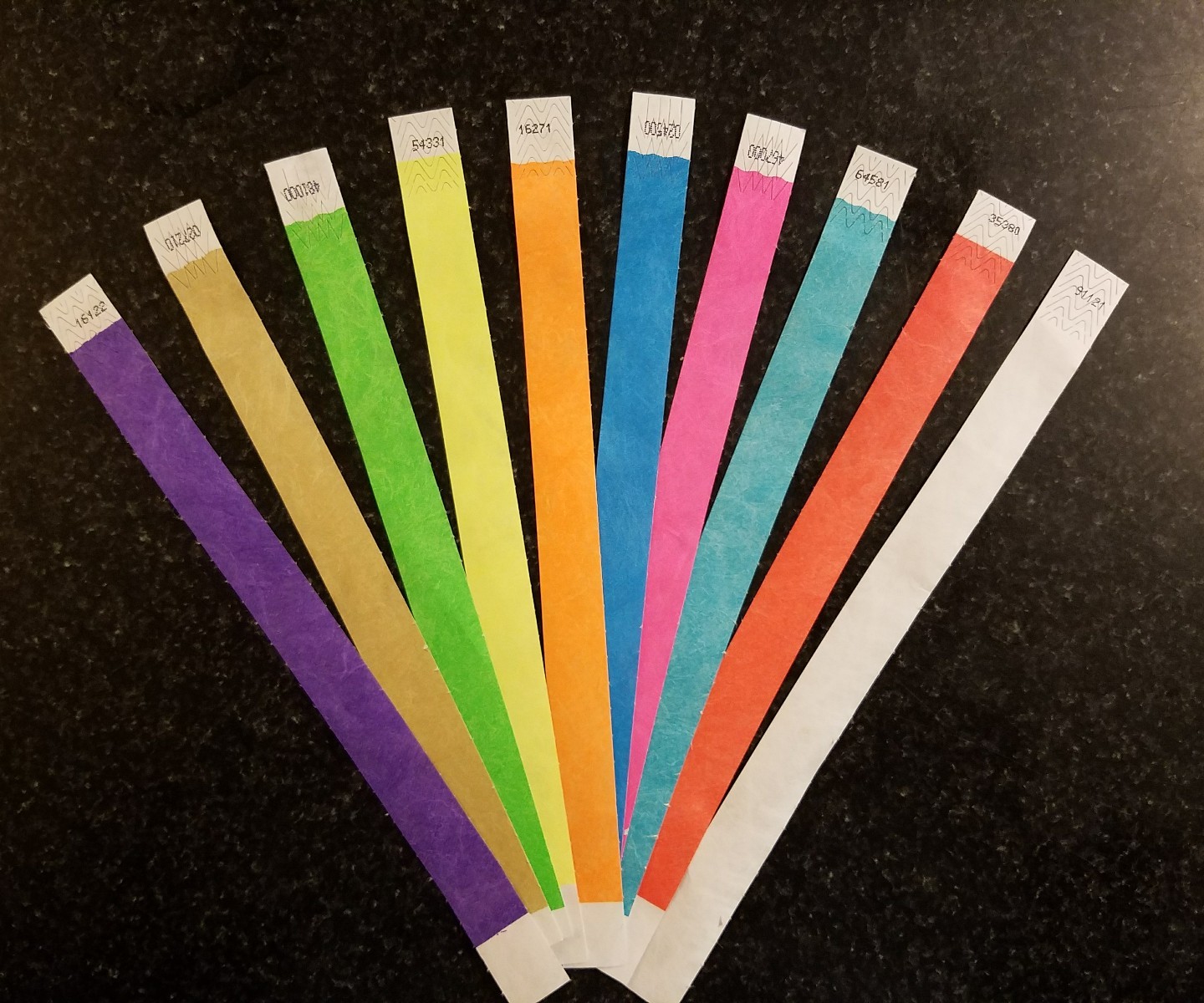 100 3/4″ (10 each of 10 colors) TYVEK WRISTBANDS. , WRISTBANDS FOR EVENTS,