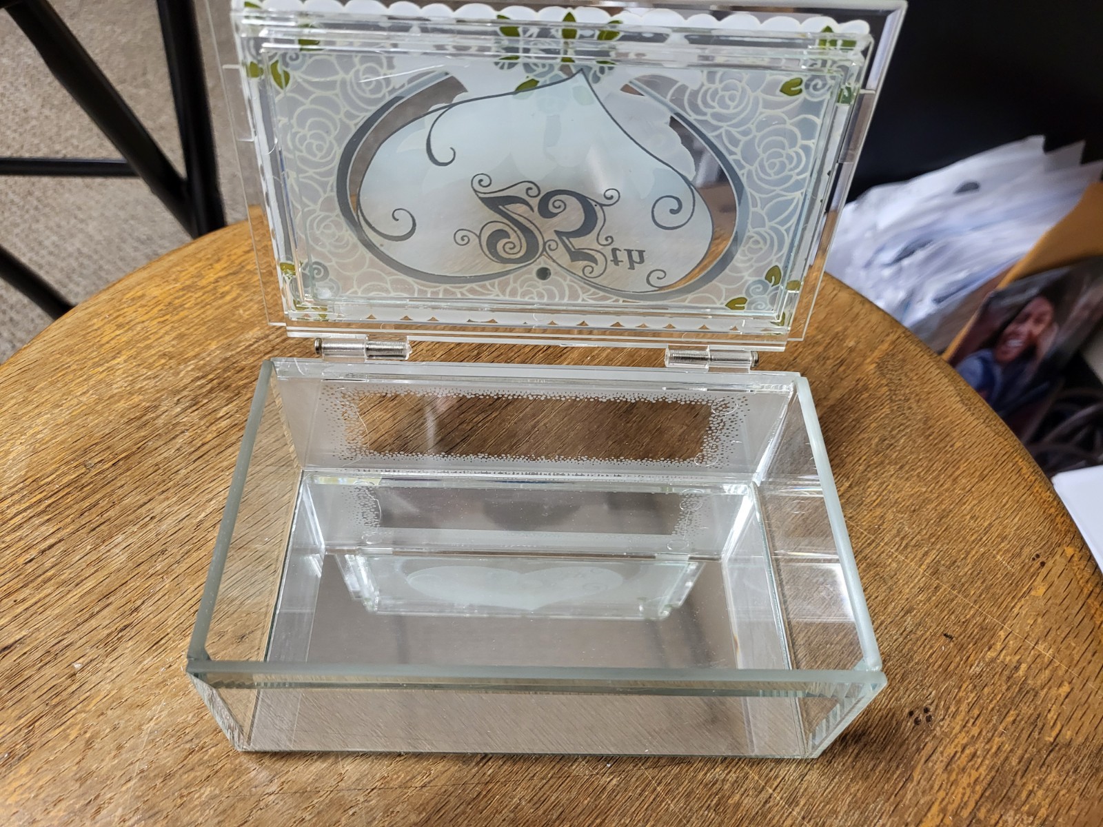 Glass Jewellery Box, Trinket Box, 25th Silver Anniversary Both Of You Doves