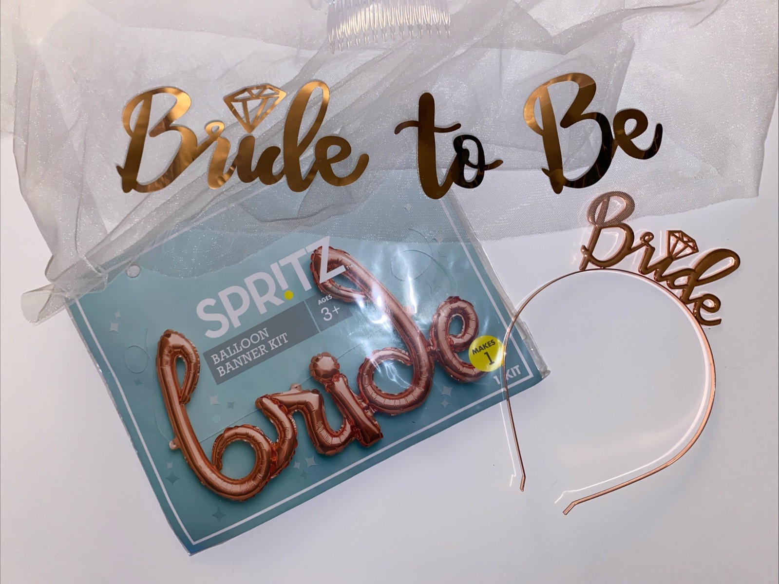 Bachelorette Party🎊 Set 3 Piece Bride Headband, Bride Balloon Banner Kit, Veil