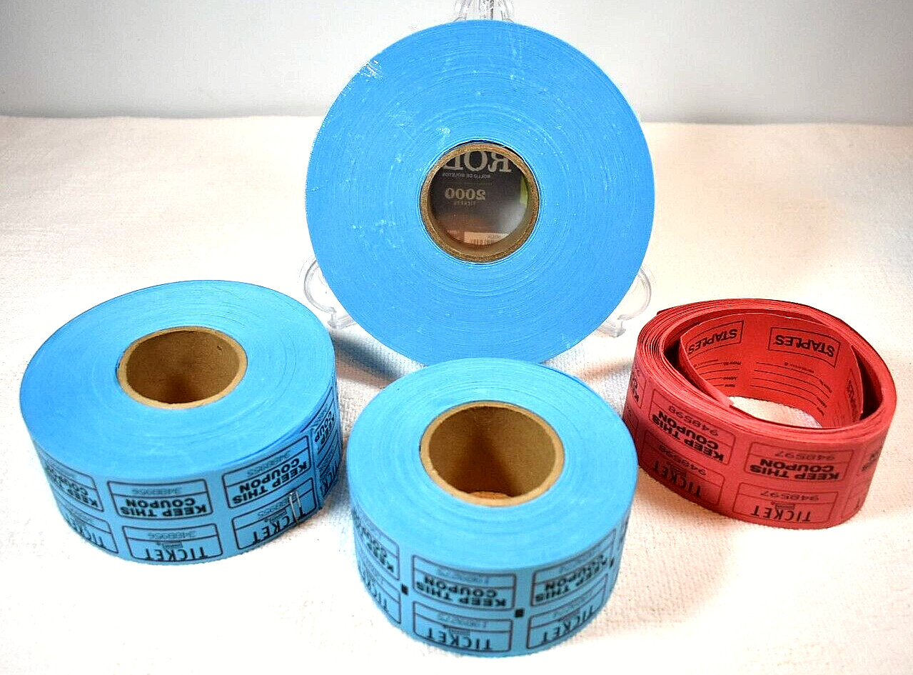 Raffle Tickets Event Double Rolls: 1 NEW 2000 Ticket Roll + 3 Various Used Rolls