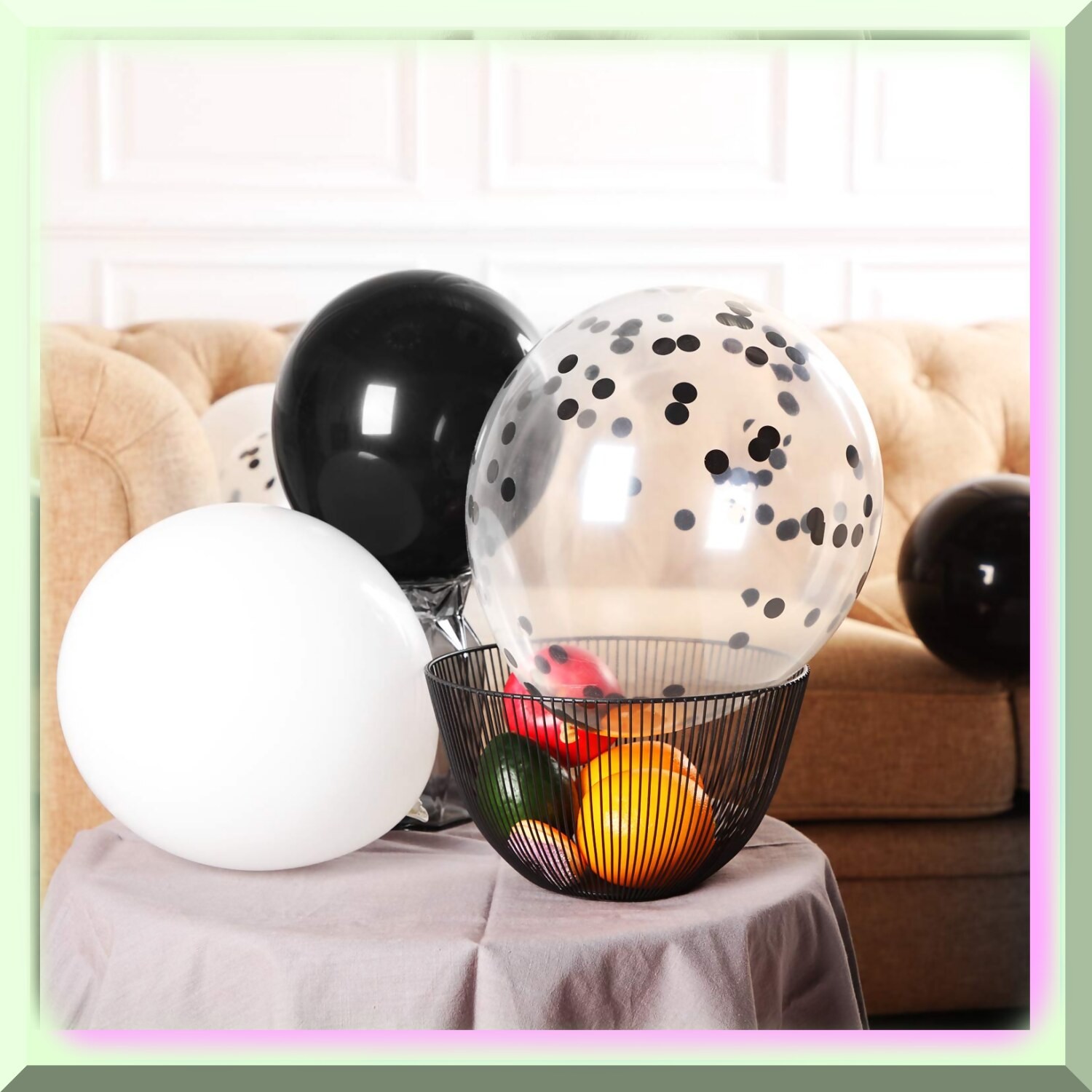 100 Pack 12 Inch Black and White Confetti Balloons
