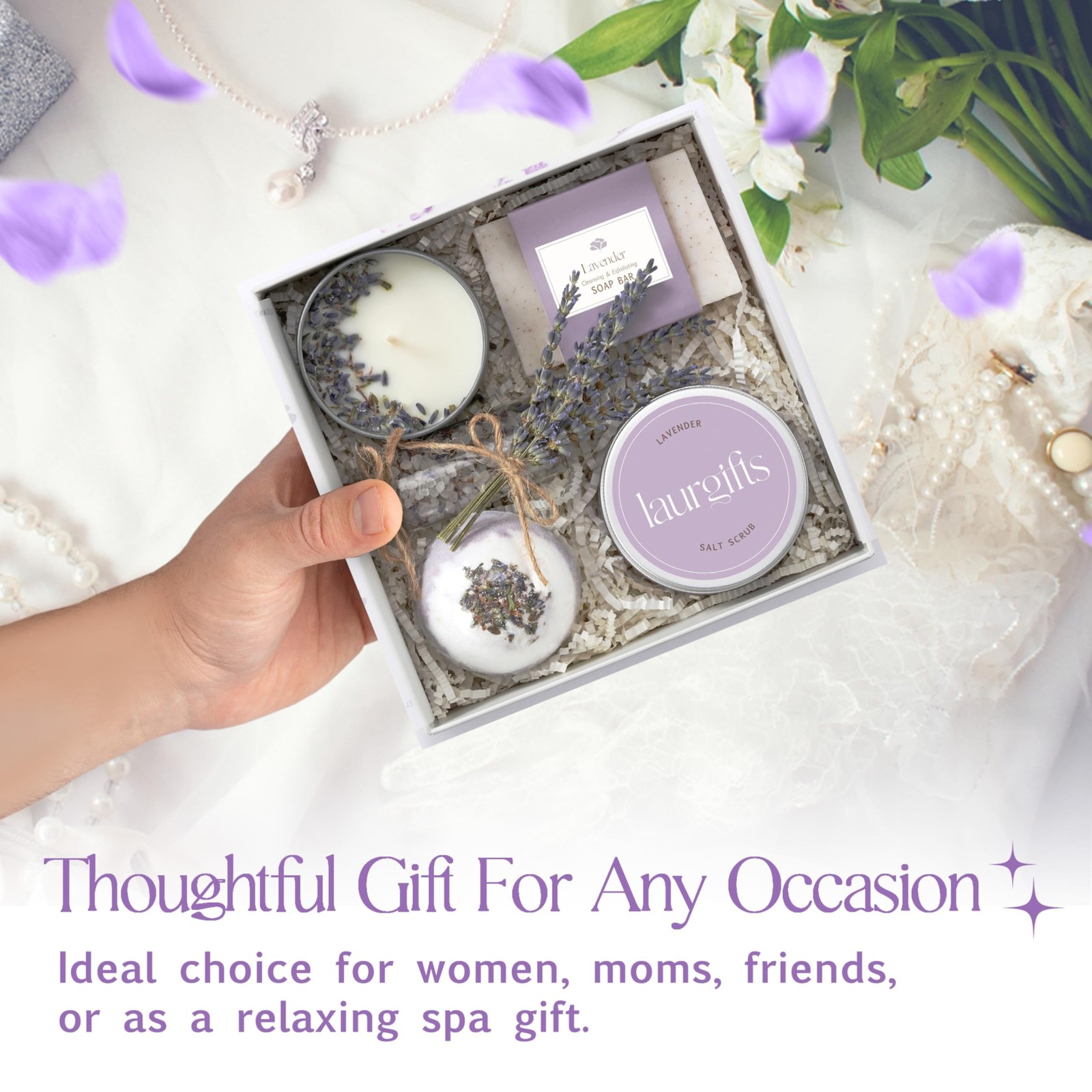 Small Lavender Spa Gift Box for Women – Relaxing Self Care Set with… Fas