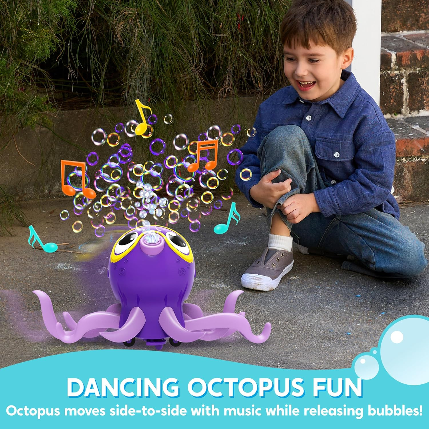 Dancing Octopus Bubble Machine 360° Auto-Avoid Toy with Solution for Kids Party!