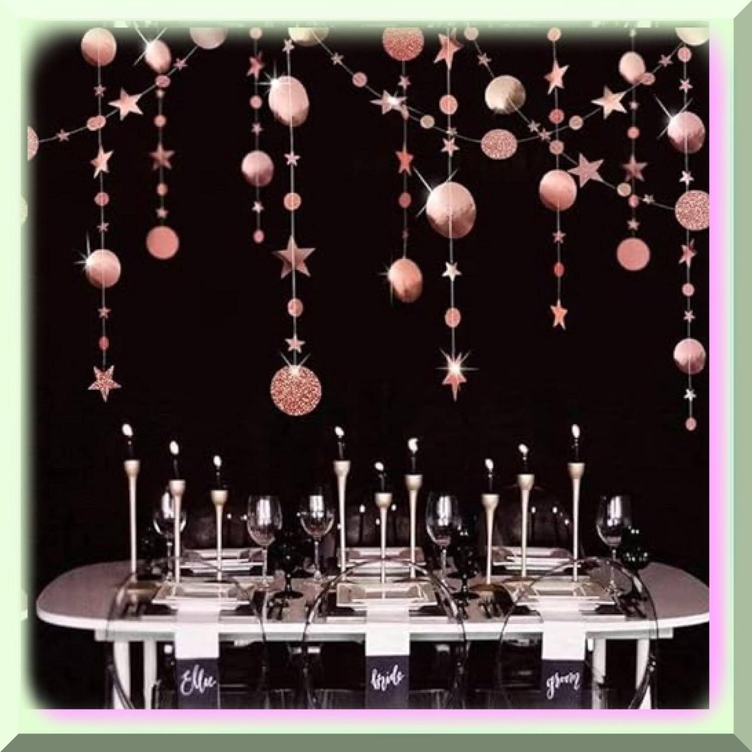 Rose Gold Celebration Garland with Star and Circle Cutouts