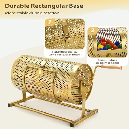 Heavy Duty Raffle Drum Spinner Cage with Silent Handle & Thick Ticket Box for Lo