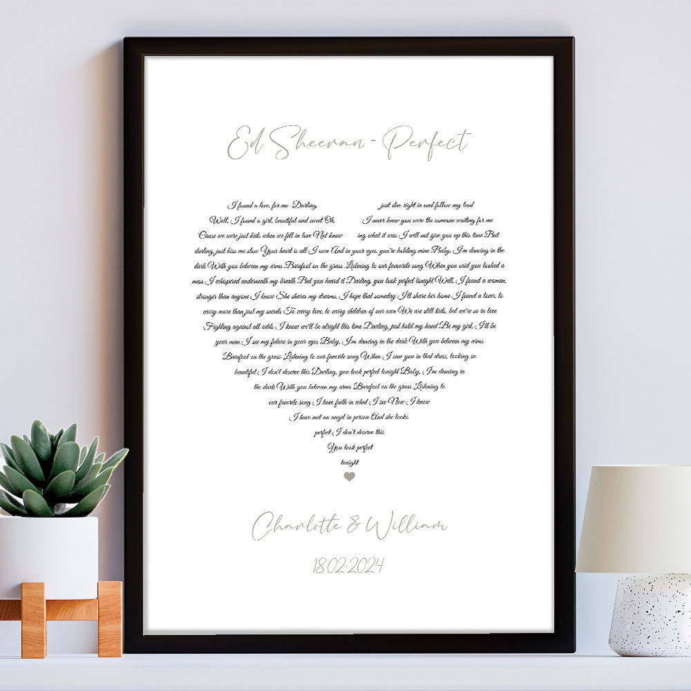 Our Song Lyrics Heart Wall Art Print Custom Gift Valentine Wedding A4 A5 A3