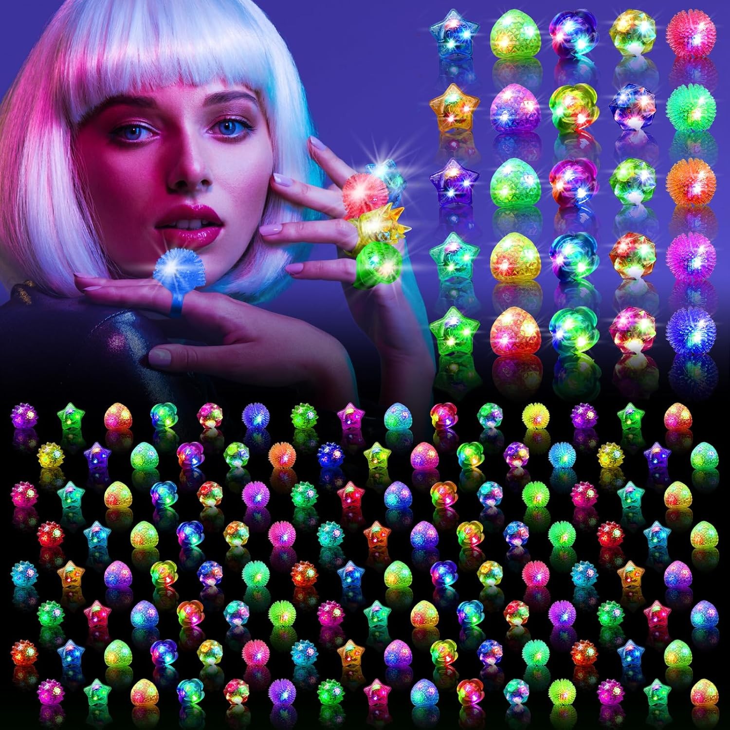 200pcs glow rings, glow in the dark party supplies, 6 styles of rings,