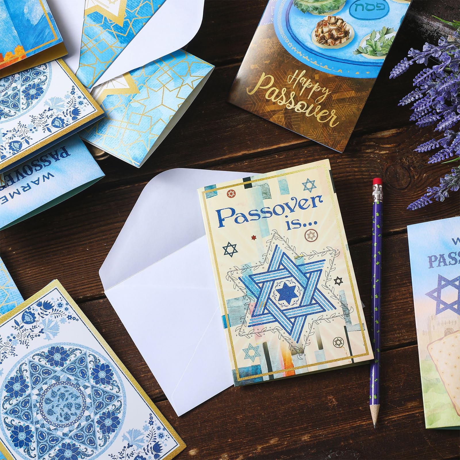 Janlaugh 24 Sets Passover Greetings Cards with Envelopes as the picture shows
