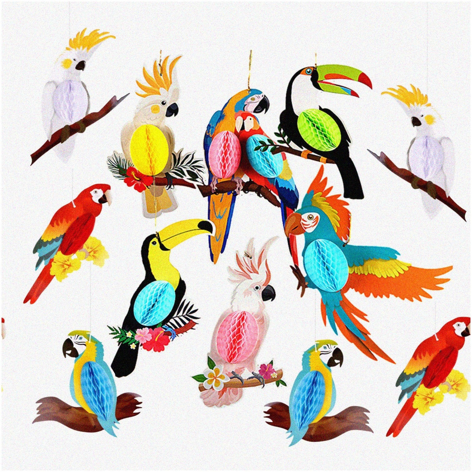12 Tropical Parrot Paper Decorations