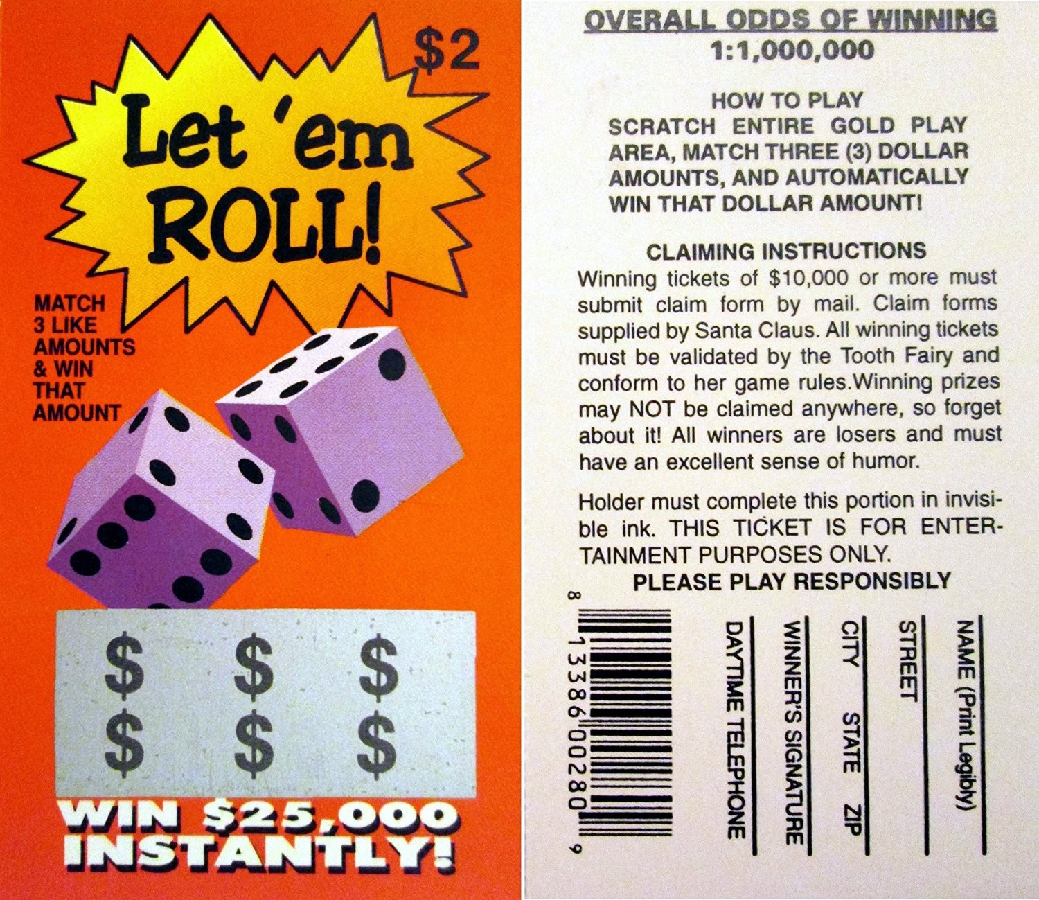 12 fake lottery lotto tickets – gag prank novelty funny joke (1 dozen)