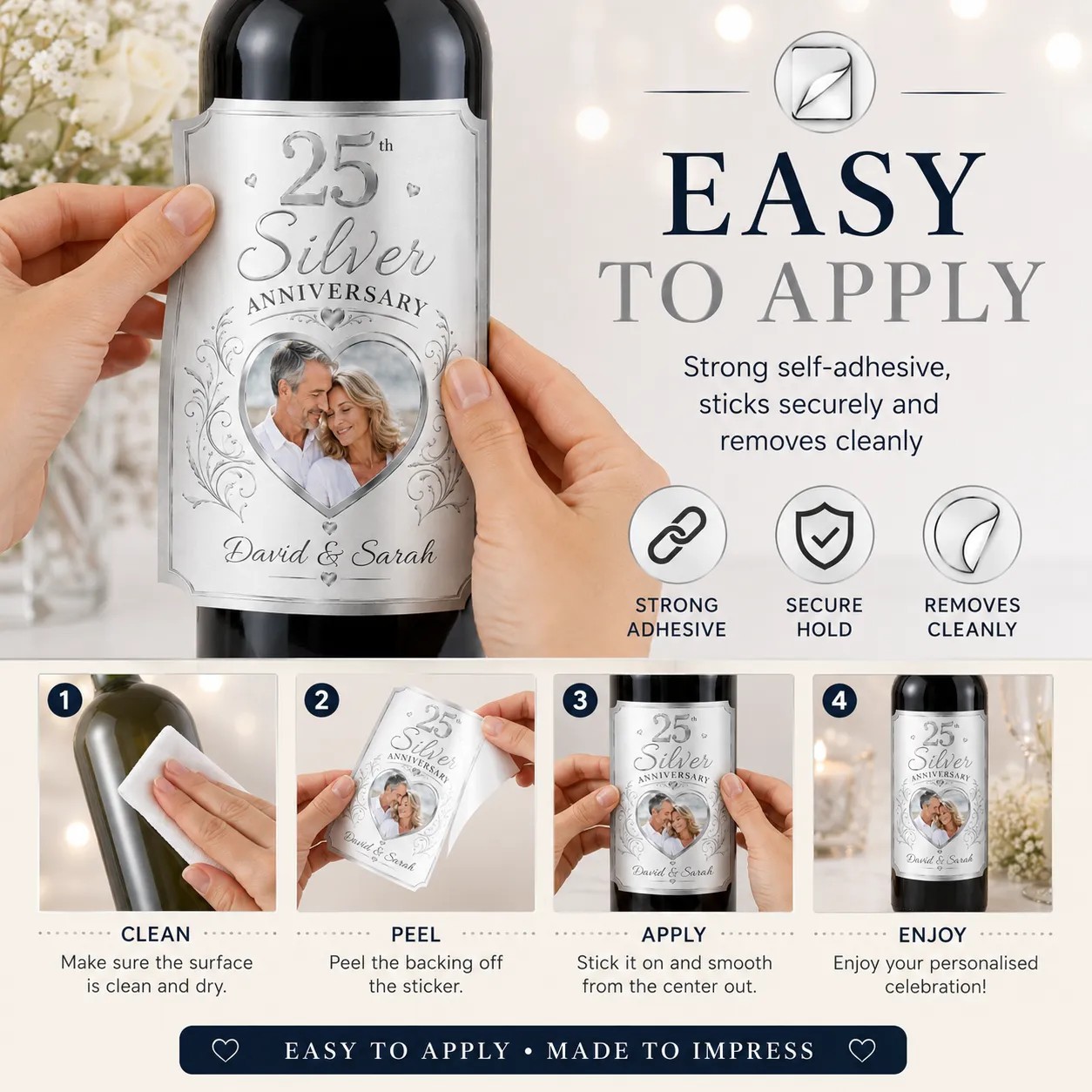 Personalised 25th Silver Anniversary Bottle Label Sticker Custom Photo Gift