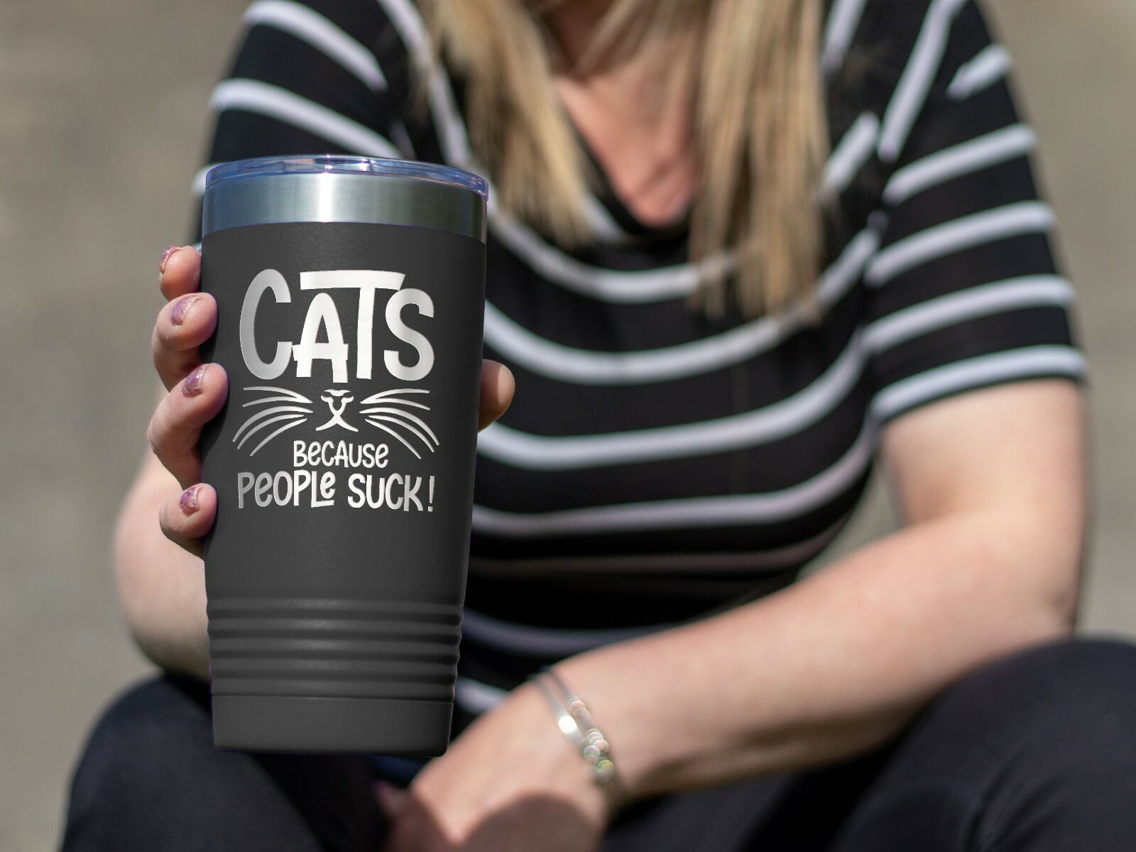 Coffee Tumbler CATS BECAUSE PEOPLE SUCK Funny Travel Tumbler – Black 20 oz.
