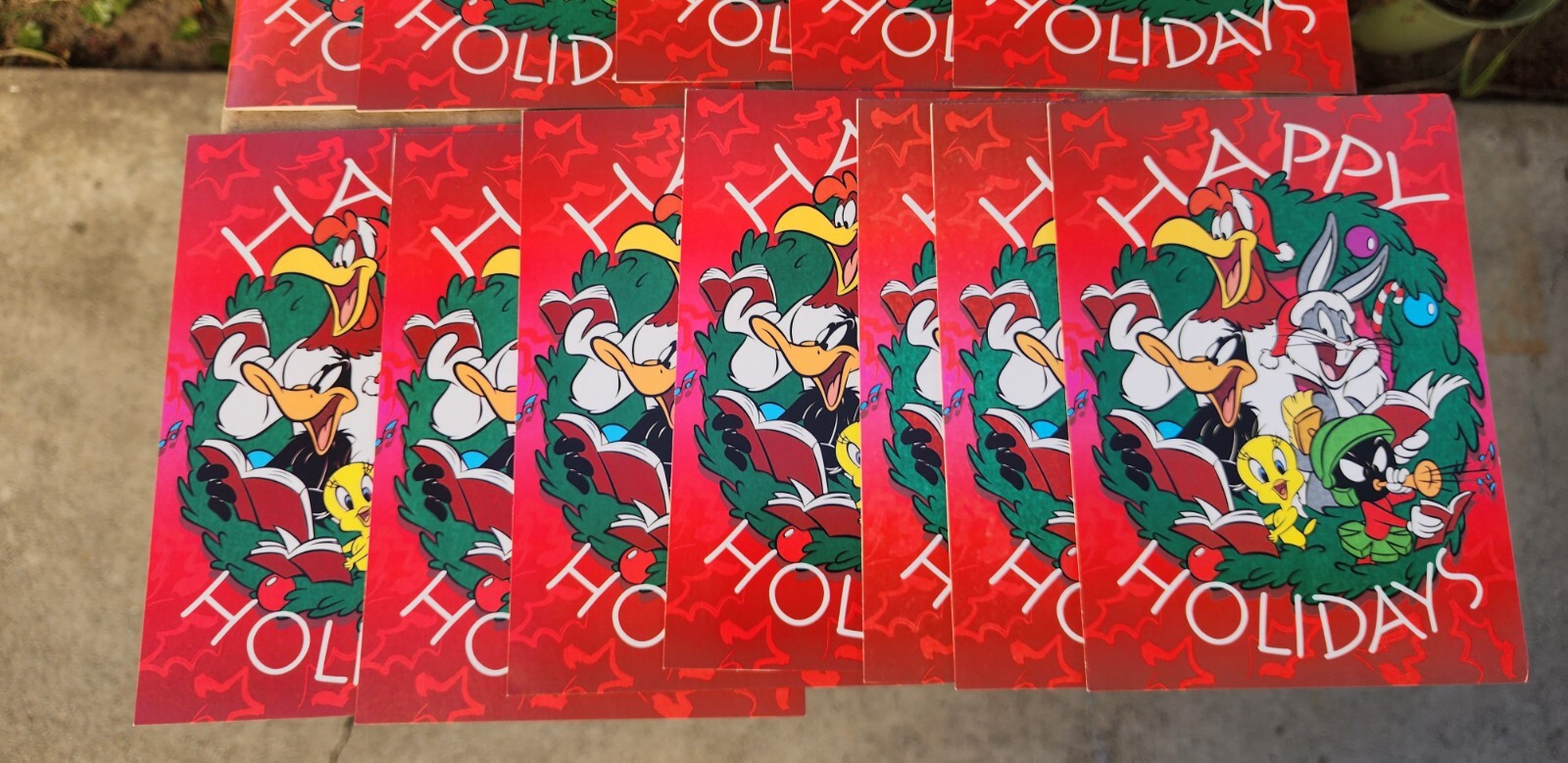 12 vintage Looney Tunes Christmas Holiday Cards Envelope Set Tweety Bugs Marvin