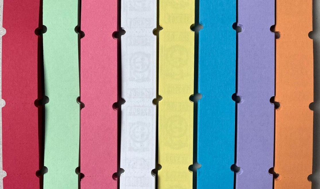 Lot of 800 Single Raffle Tickets Smile Face 100 of Each Color Listed Smiley