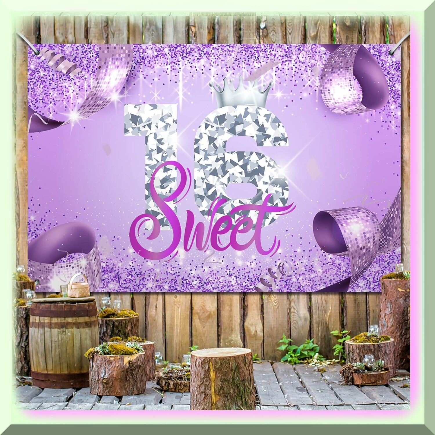 Purple Reign Sweet 16 Queen Birthday Backdrop 6×4 ft