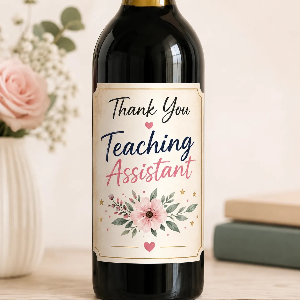 Personalised Teaching Assistant Thank You Bottle Label Sticker Custom Gift