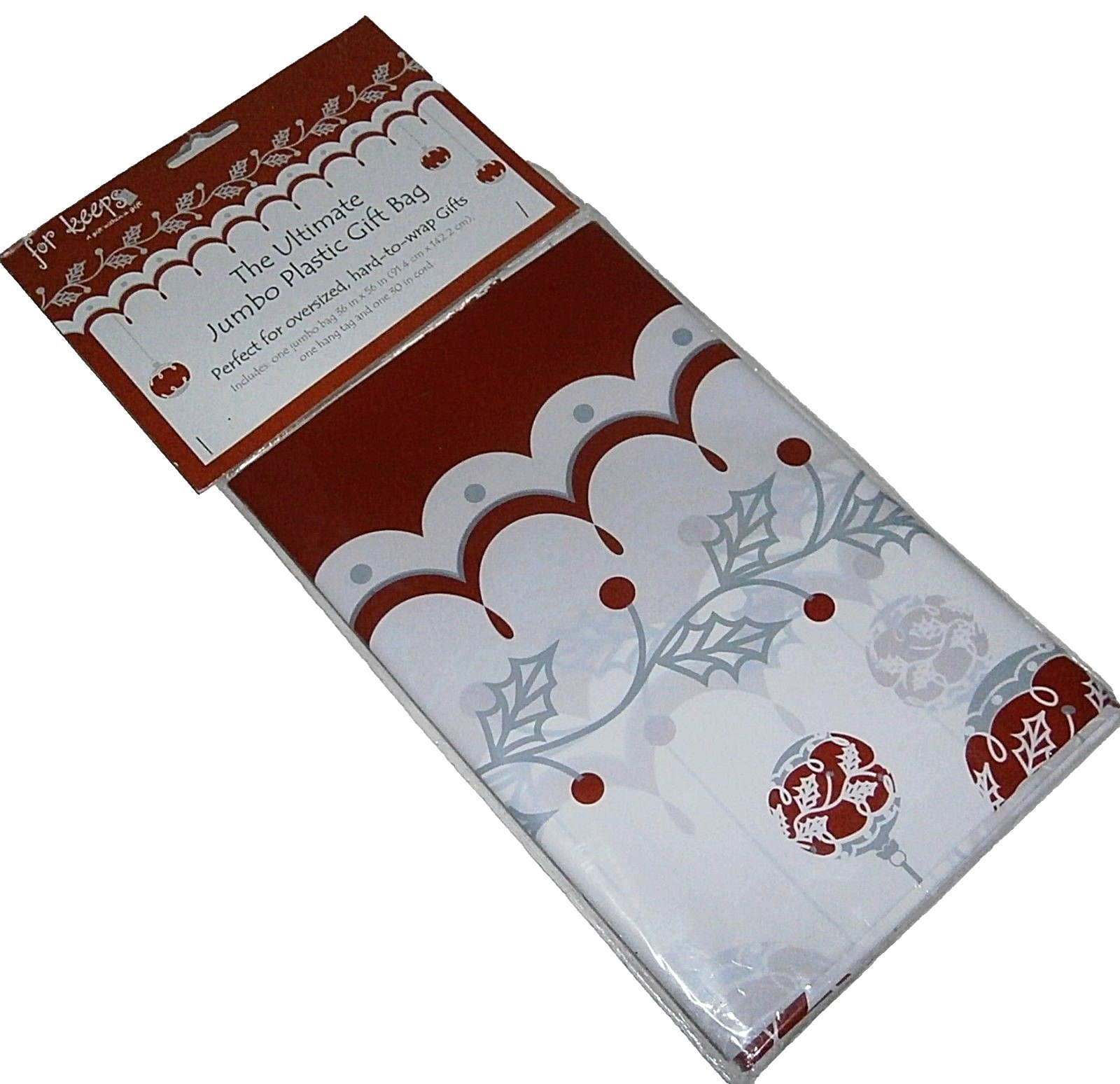 CHRISTMAS ~ JUMBO PLASTIC GIFT BAG ~ 36″ X 56″ ~ One Hand Tag and One 30″ Cord