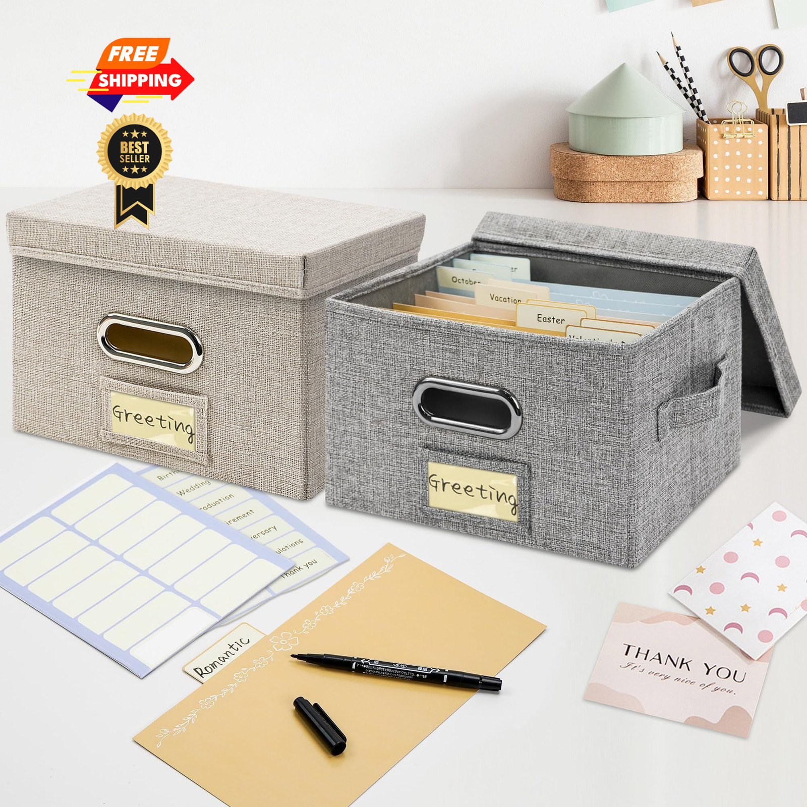 Remowith Greeting Card Organizer and Storage Box with 20 Pcs 1 Pack, Grey