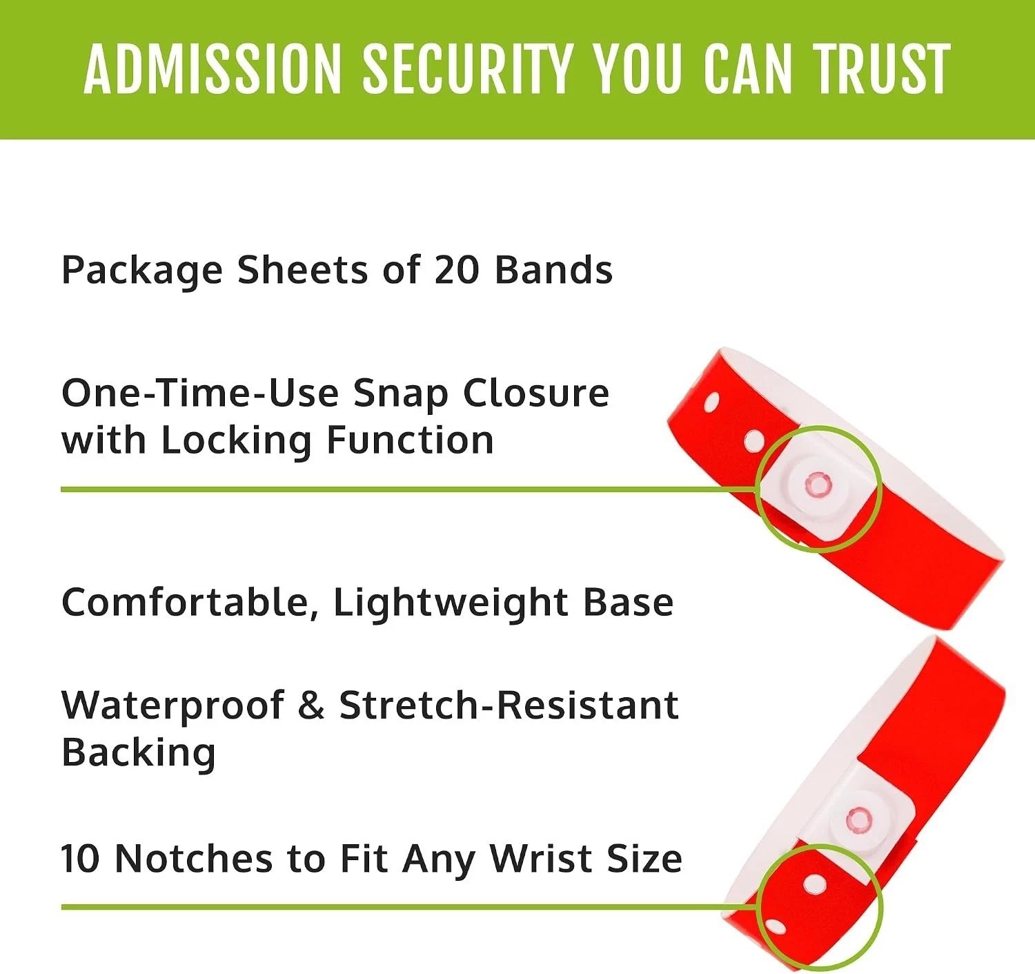 500 Neon Red Plastic Wristbands – -Grade, Secure Snap