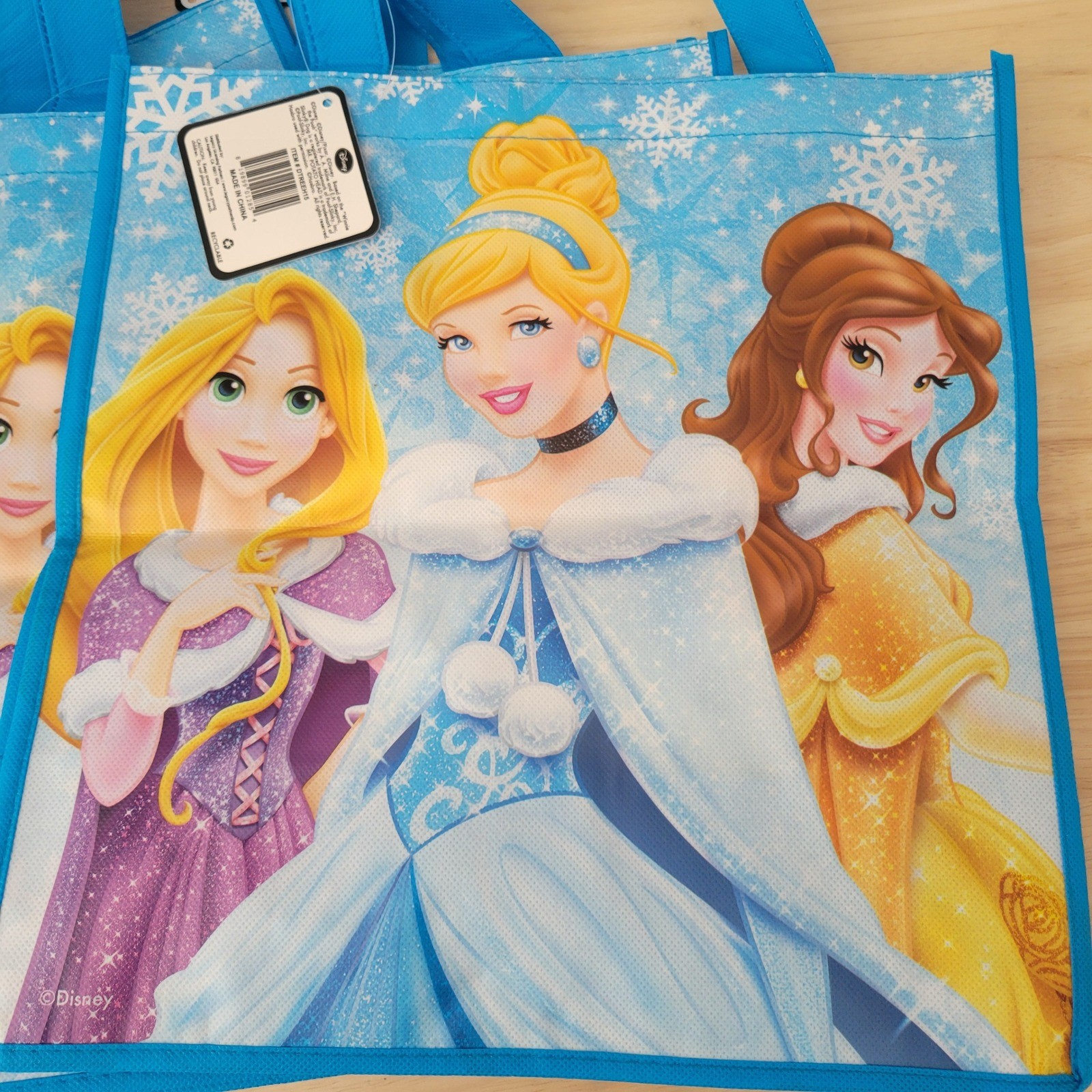 Disney Princess Reusable Shopping Bags Set-4 Cinderella Belle Rapunzel Snowflake