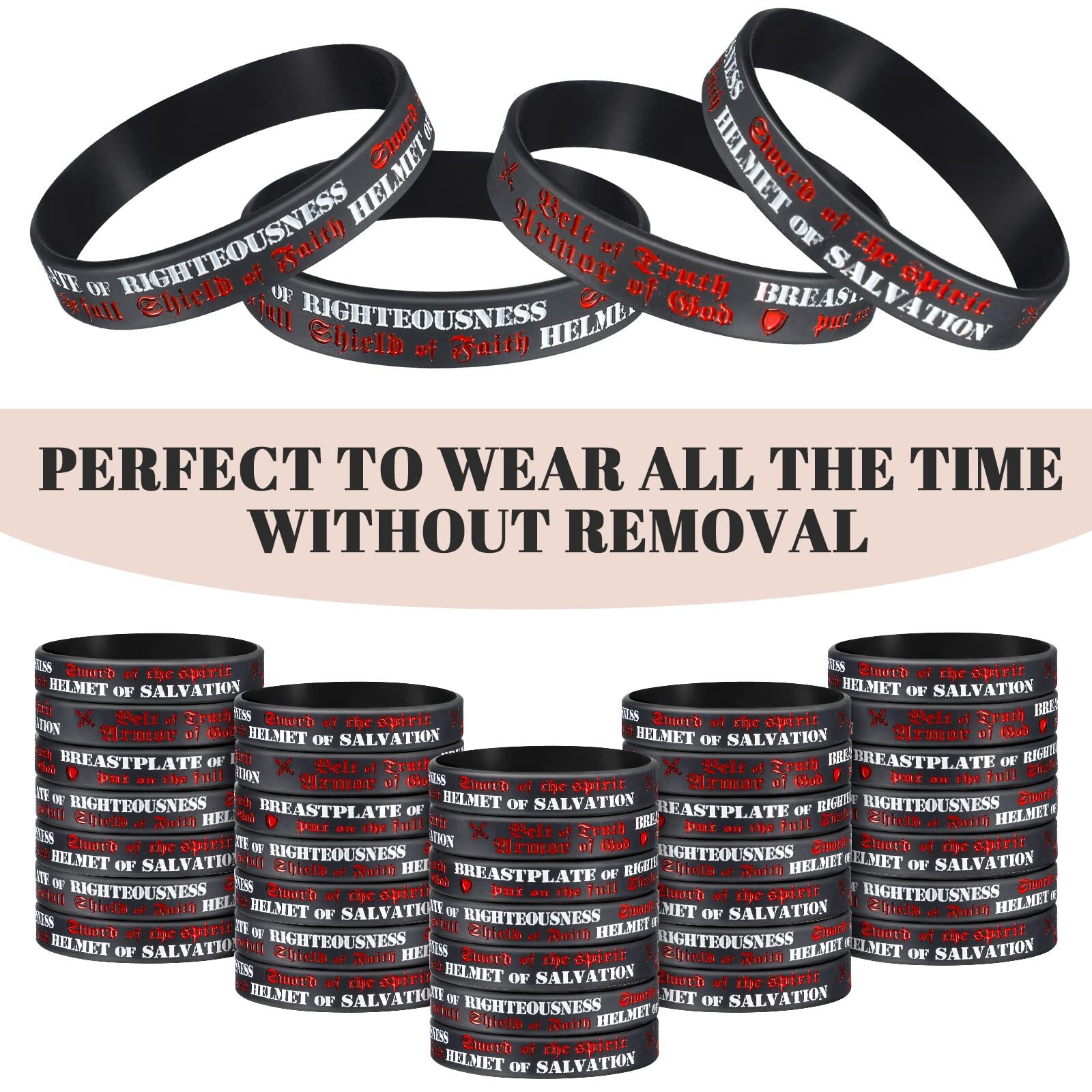 60 Pcs Armor of God Silicone Bracelets Ephesians 6:10-18 Bible Verse Wristband
