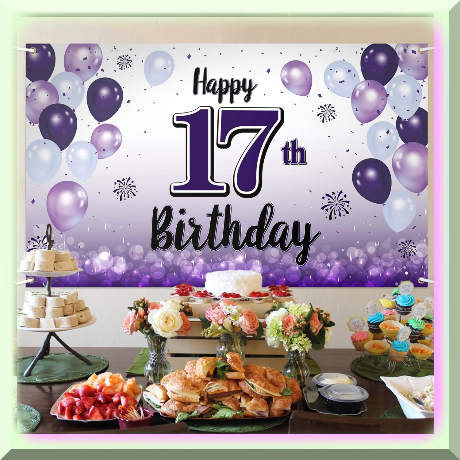 Purple 17th Birthday Banner and Photo Prop