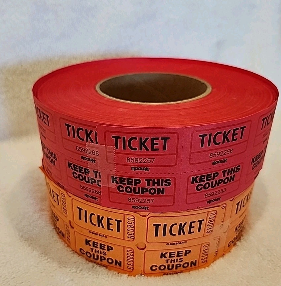  Lot of 2 Double Stub Raffle Tickets, Orange & Red Rolls – Event/Charity/50/50