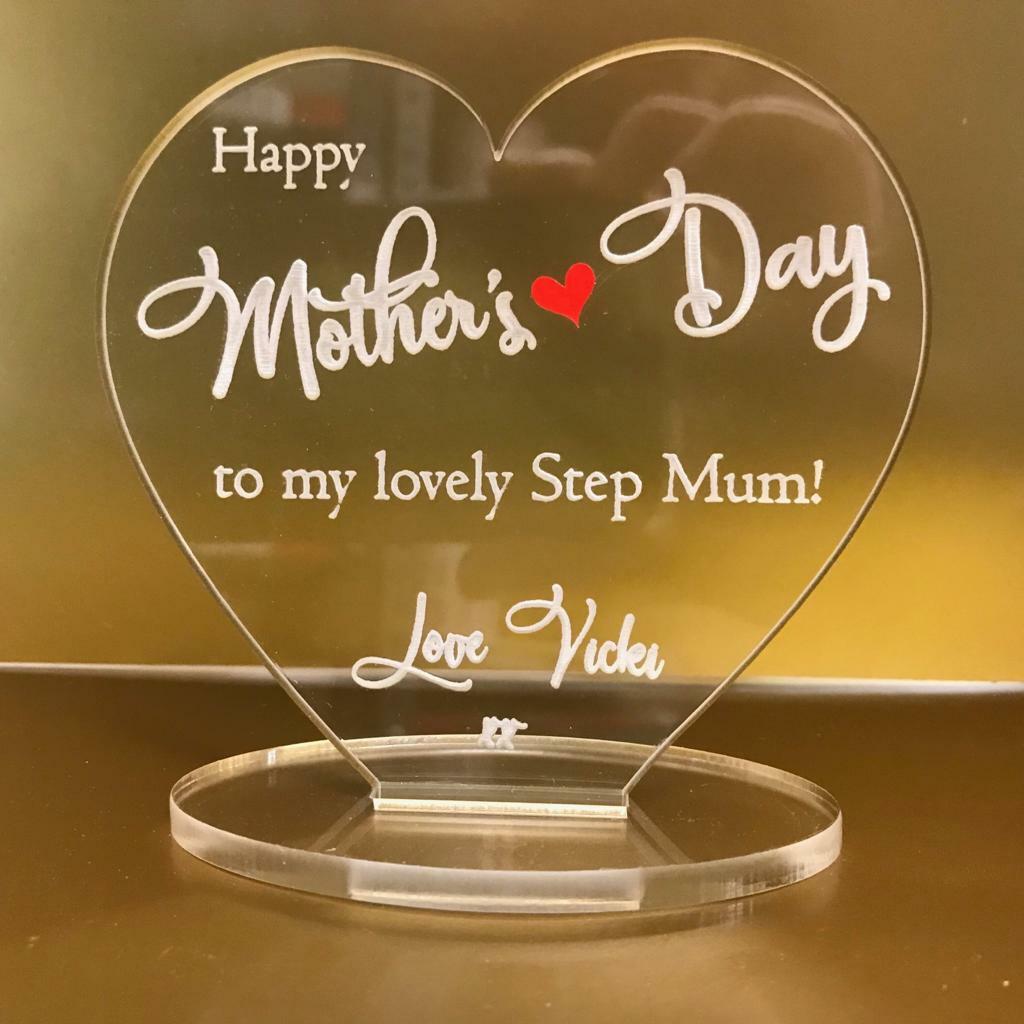 Personalised happy mothers day mother’s day step mum engraved heart plaque gift