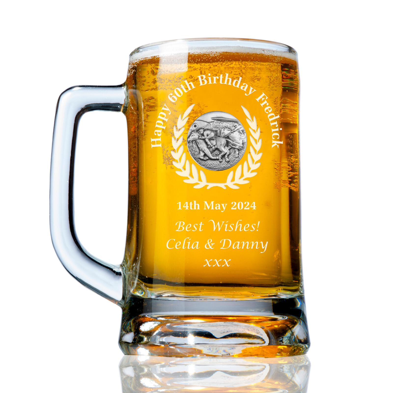 Horse Racing Engraved Birthday Gift Tankard 60th 70th Lager Ale Glass Beer Mug