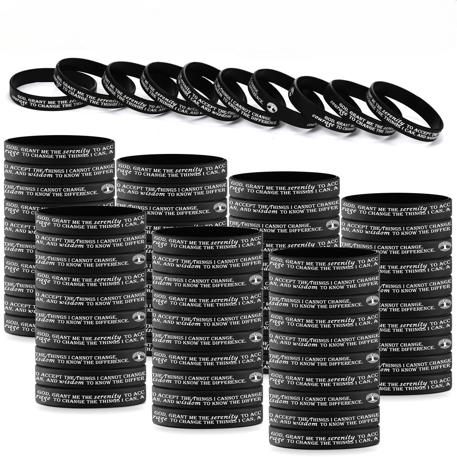 Cunno 50 Pcs Sobriety Bracelets Easter Serenity Prayer Gifts 20.2cm, Black