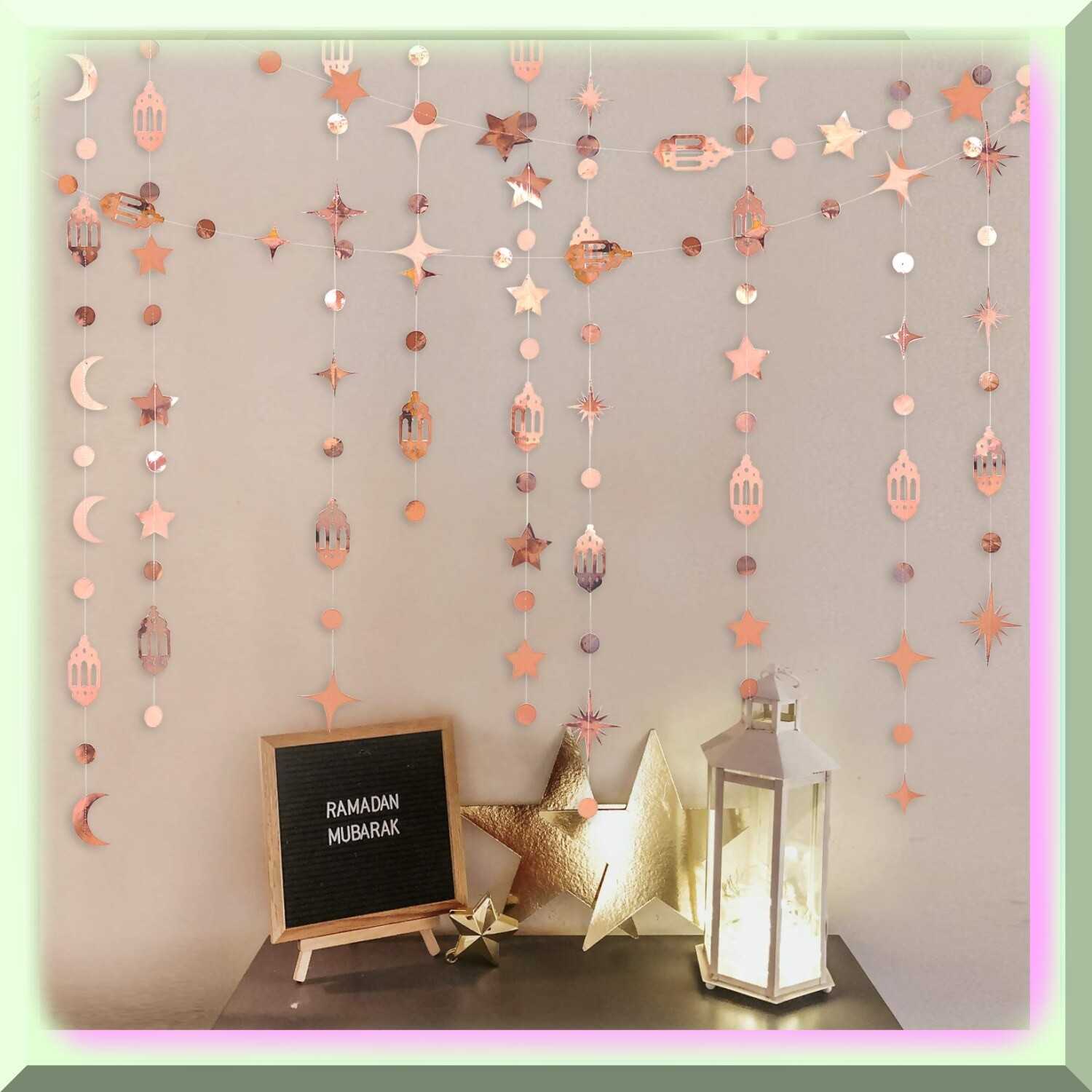 Eid Mubarak Decor with Starry Lantern and Moon Garland
