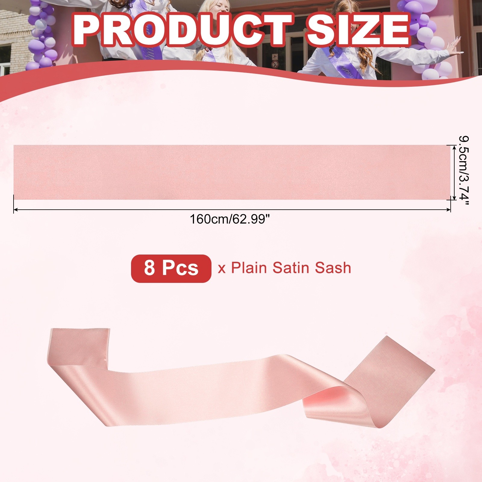Satin Sash, Blank Sash Pageant Ribbon for Party Wedding 8 Pack & Rose Gold