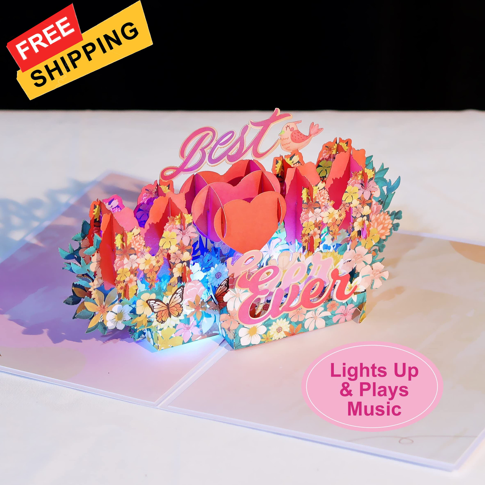 Yinqing LIGHTS & MUSIC Mothers Day Pop Up Card, 5 inches by 7 inches, Orange