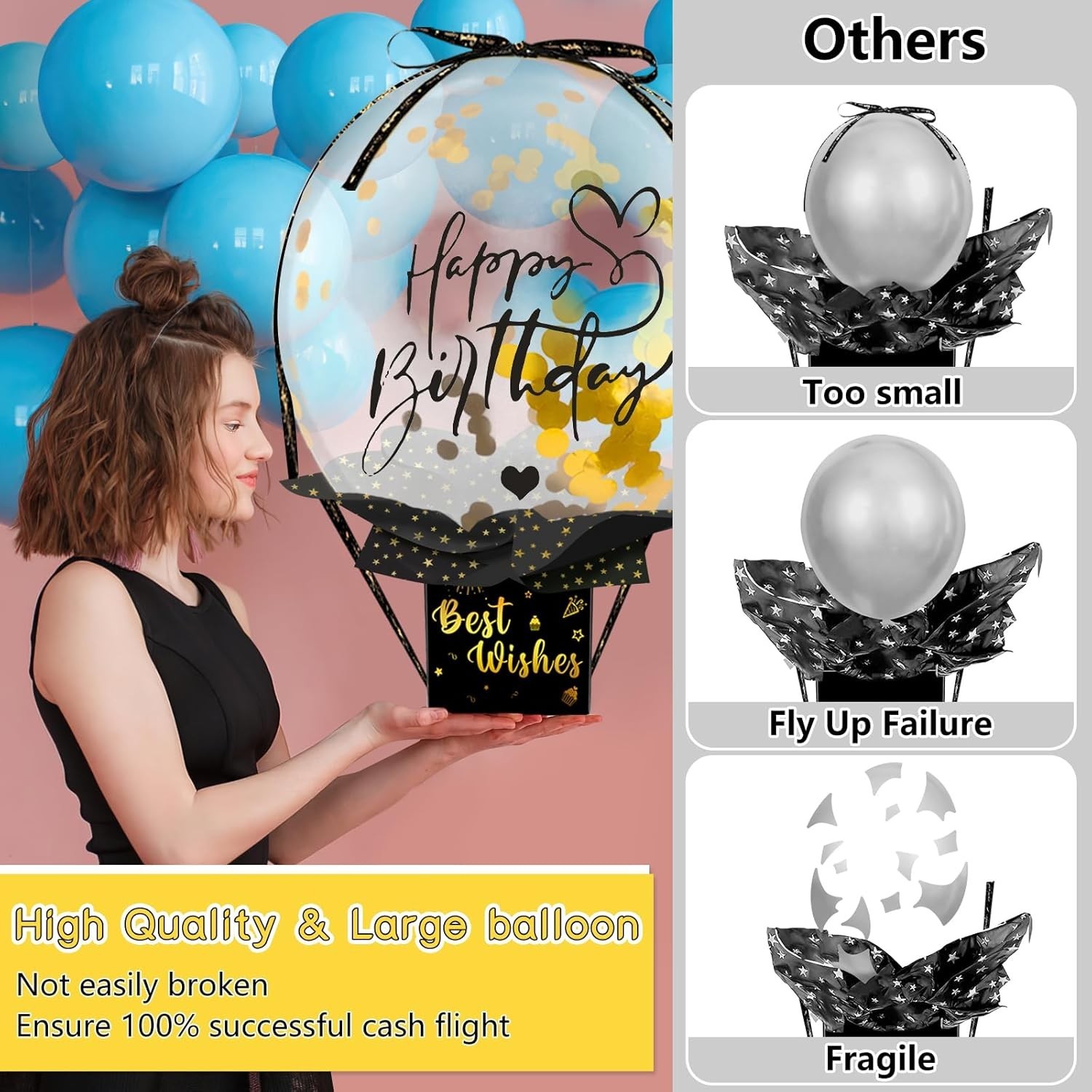 Upgraded Birthday Money Box for Cash Gift Pull, Funny Pull Money Balloon Box …