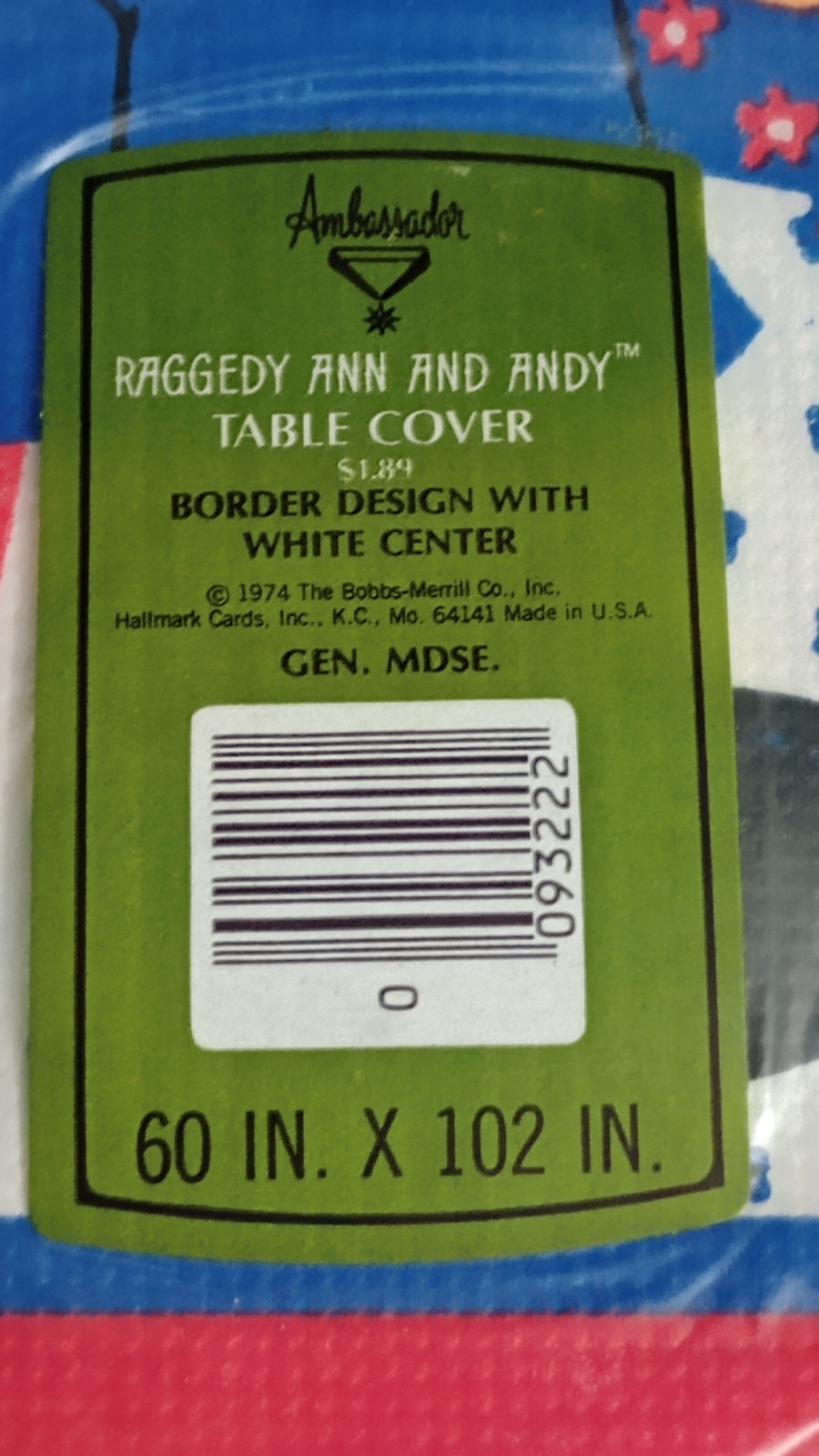 Hallmark Ambassador Raggedy Ann & Andy Vintage 1974 Paper Tablecloth 60″ X 102″