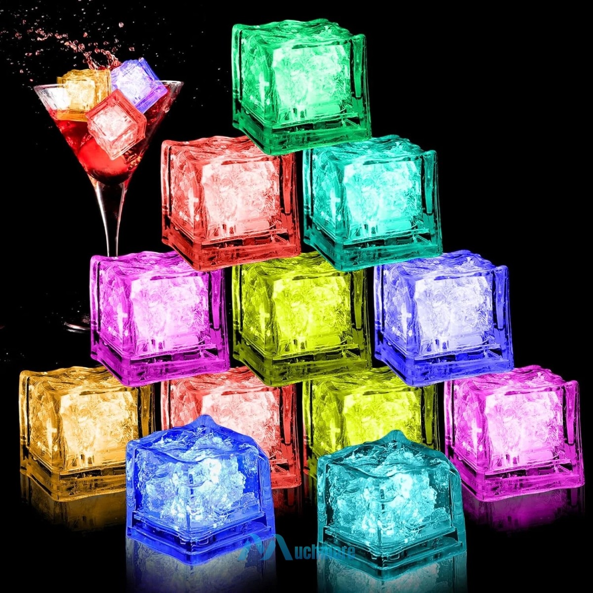 Liquid Activated LED Ice Cubes for Mojito Cocktails Drinks Multi-Color Changing