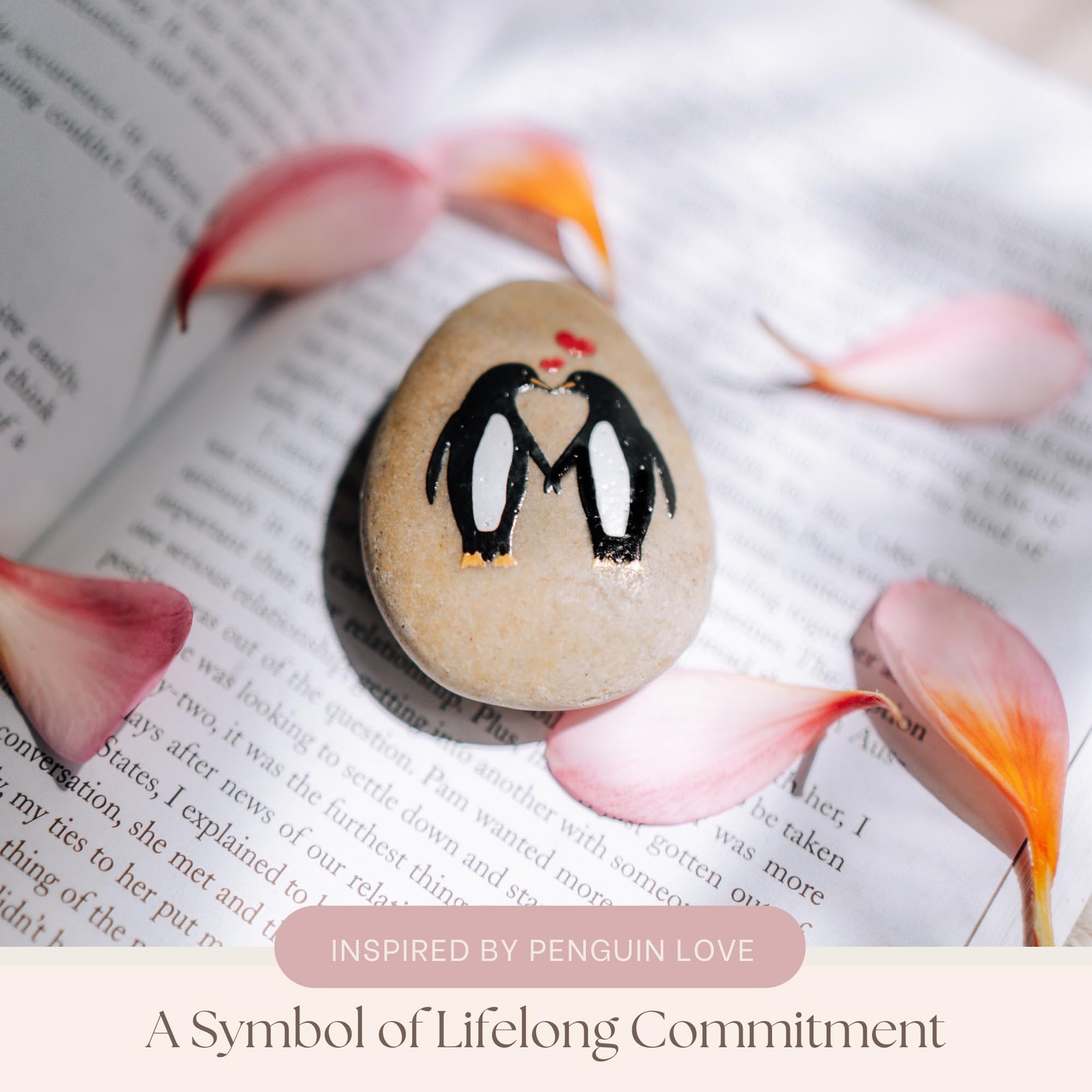 Wedding Anniversary Penguin Pebble 2 inches x 2 x 0.4 inches, Grey