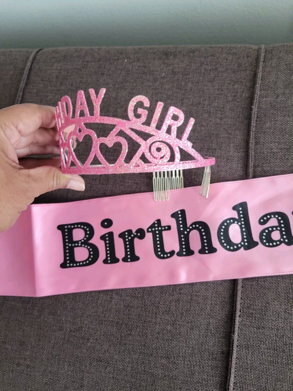 Birthday Girl Pink Sash w/ Black Text And Glitter Tiara