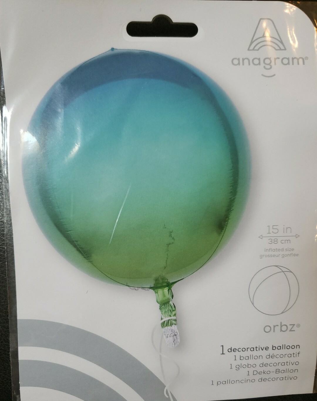Orbz Ombre Blue and Green 15″ x 16″ Anagram New in single packaging