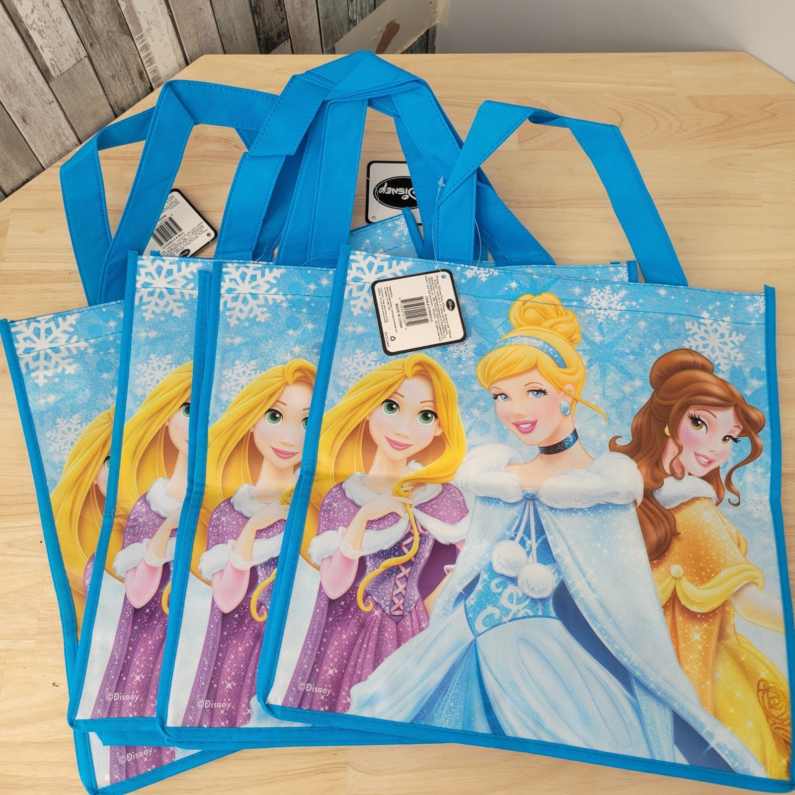 Disney Princess Reusable Shopping Bags Set-4 Cinderella Belle Rapunzel Snowflake