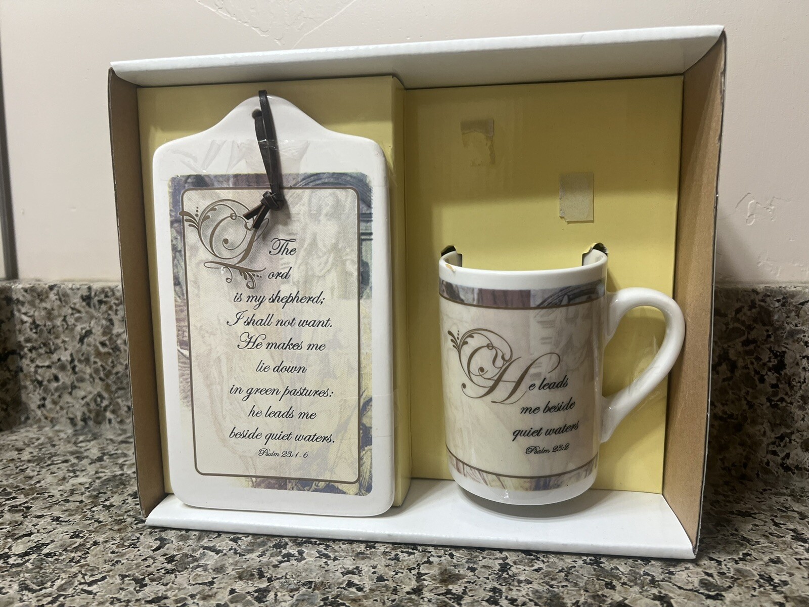 Daily Blessing Gift Set With Coffee Cup & Ceramic Wall Plaque Psalm 23:1-6