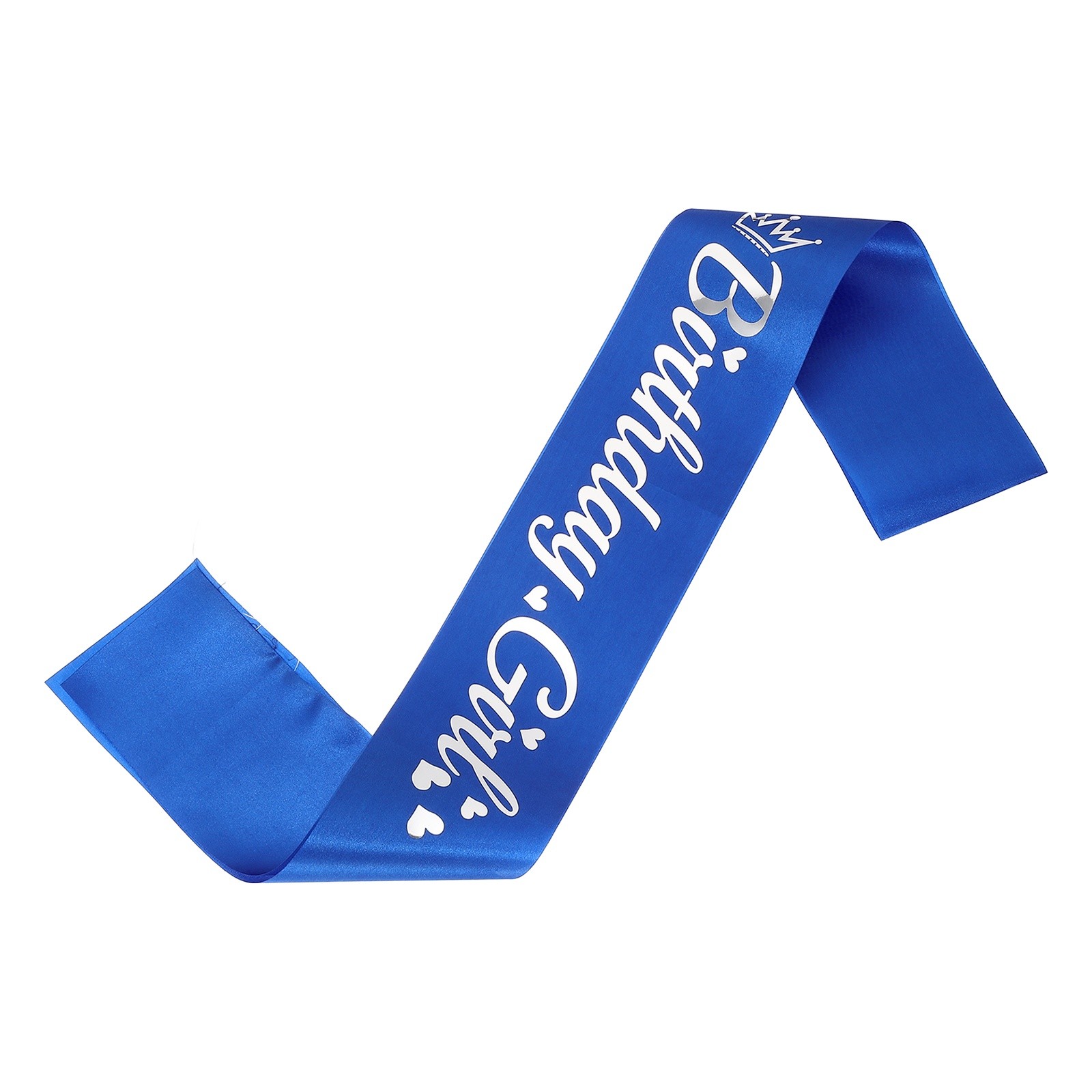Birthday Girls Sash with Pin Silver Foil Lettering for Birthday, Cobalt Blue