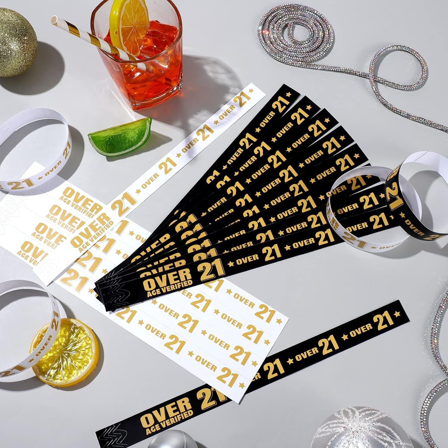 600 Pcs Over 21 Wristbands for Events Colored one size, Black, White, Gray