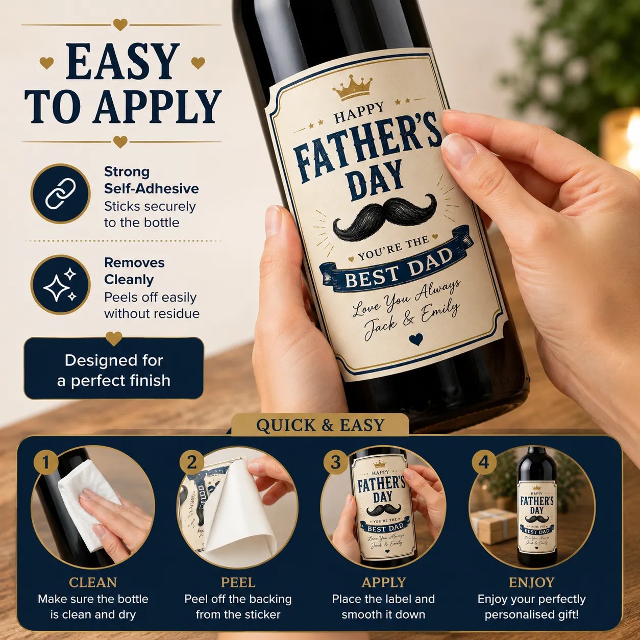 Personalised Father’s Day Bottle Label Sticker Custom Wine Gift for Dad