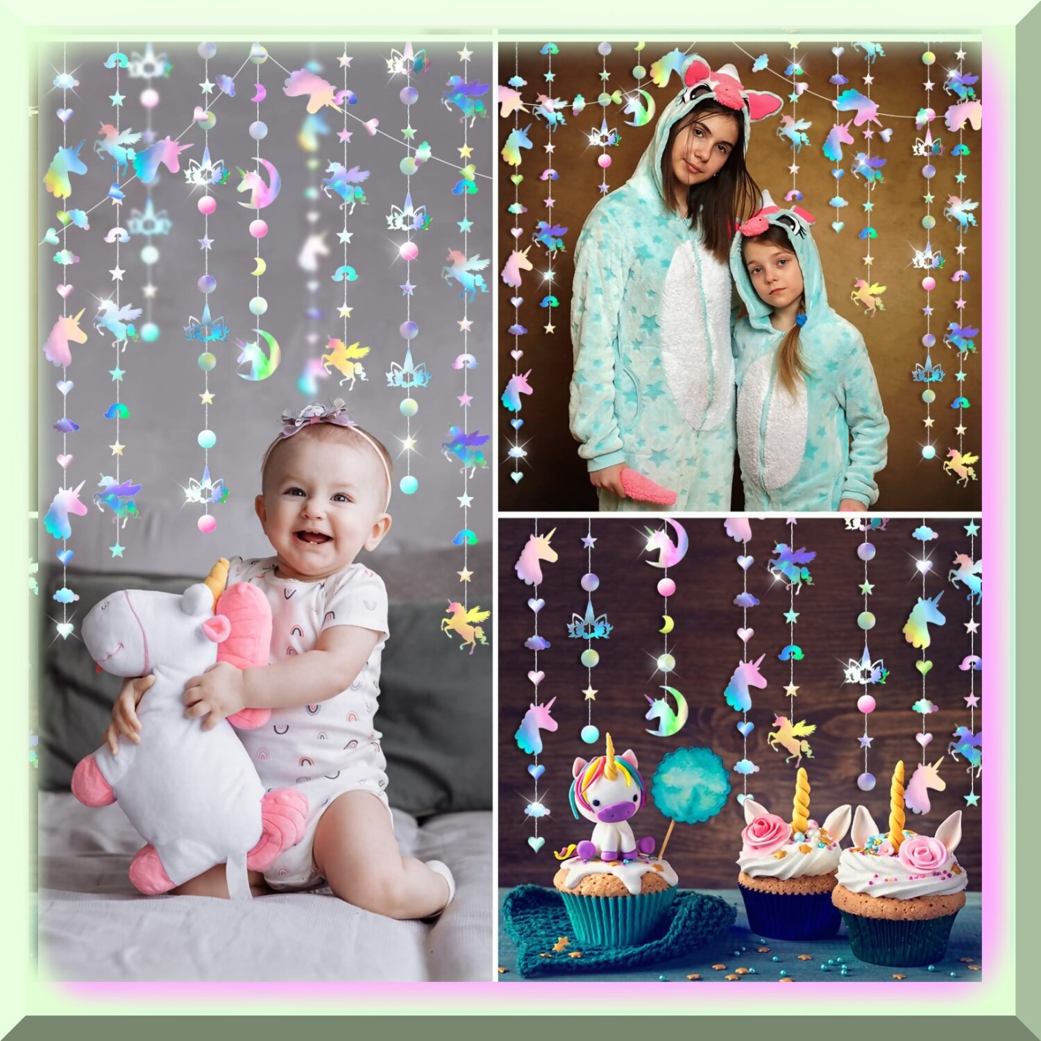 Unicorn Party Decorations with Iridescent Swirls and Garland