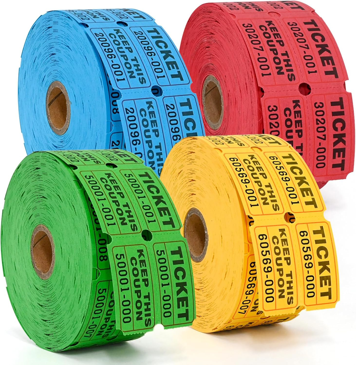 4000 Pairs Double Raffle Tickets – 4 Assorted Colors (Blue, Yellow, Red, Green),