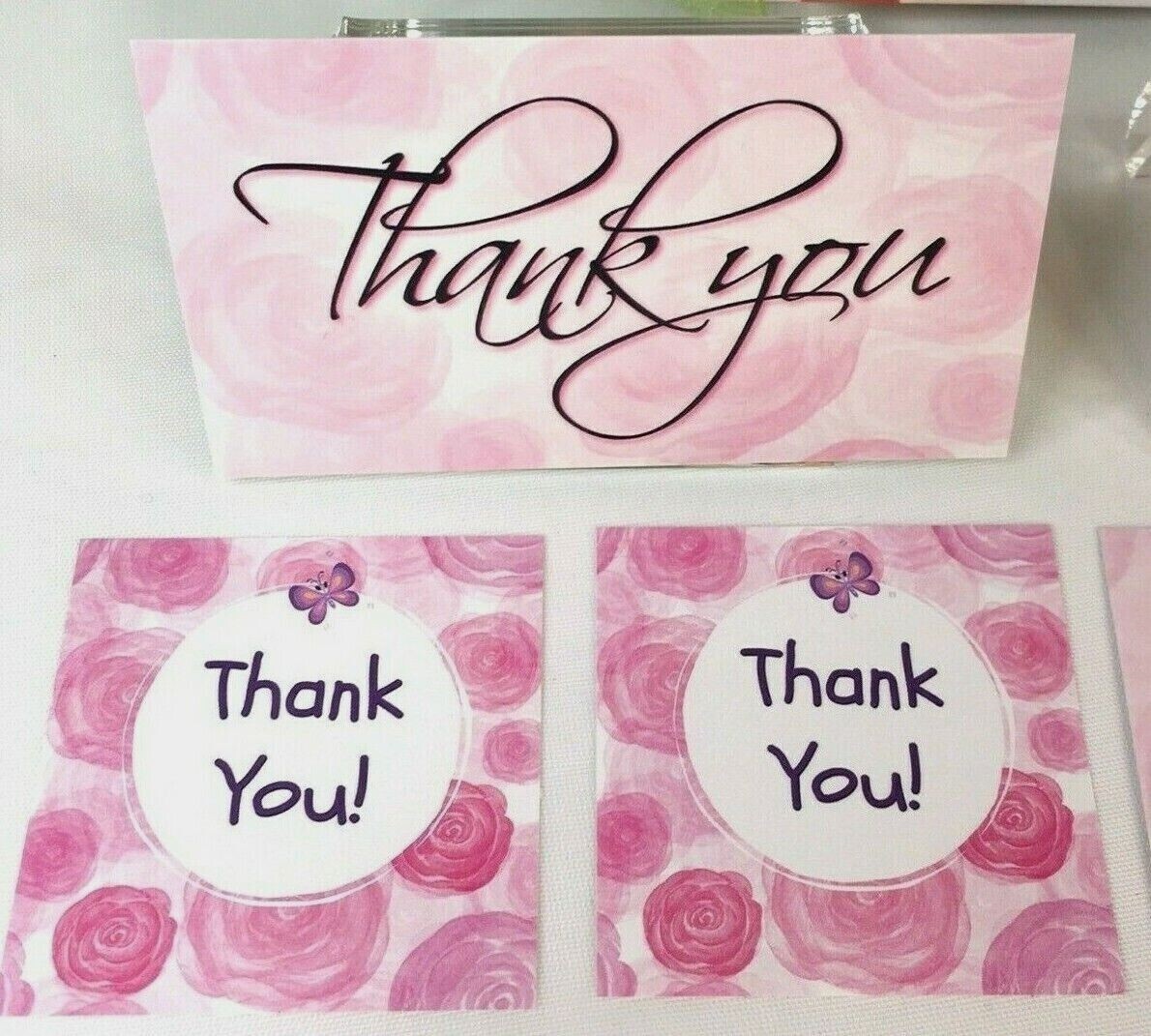 Thank You Business Cards Thank You Stickers, Pink Roses, Mini Cards, Gift Tags